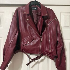 Fashion Nova Deep Red Leather Jacket